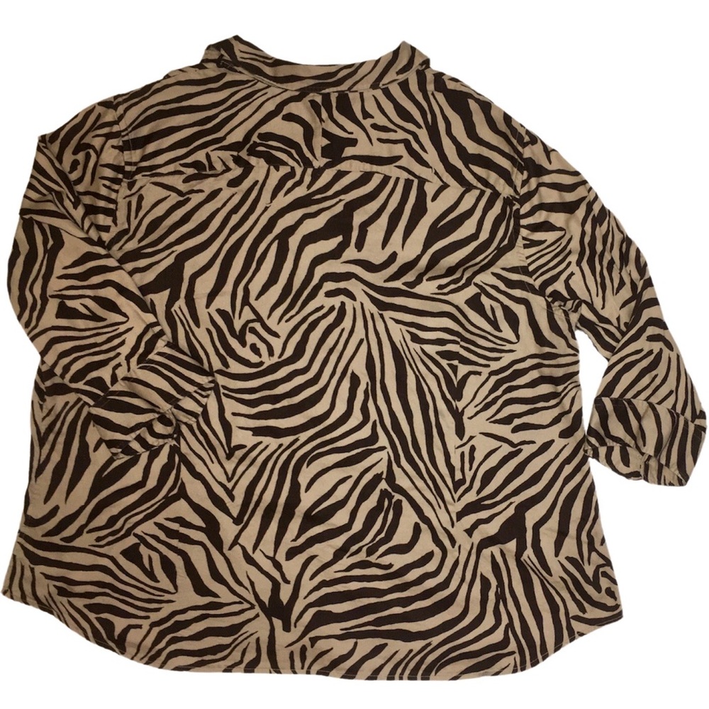 Animal Print Button Down Shirt, Chaps Zebra Print Top, Tiger, 3/4 Sleeve Plus 3x - Picture 10 of 14